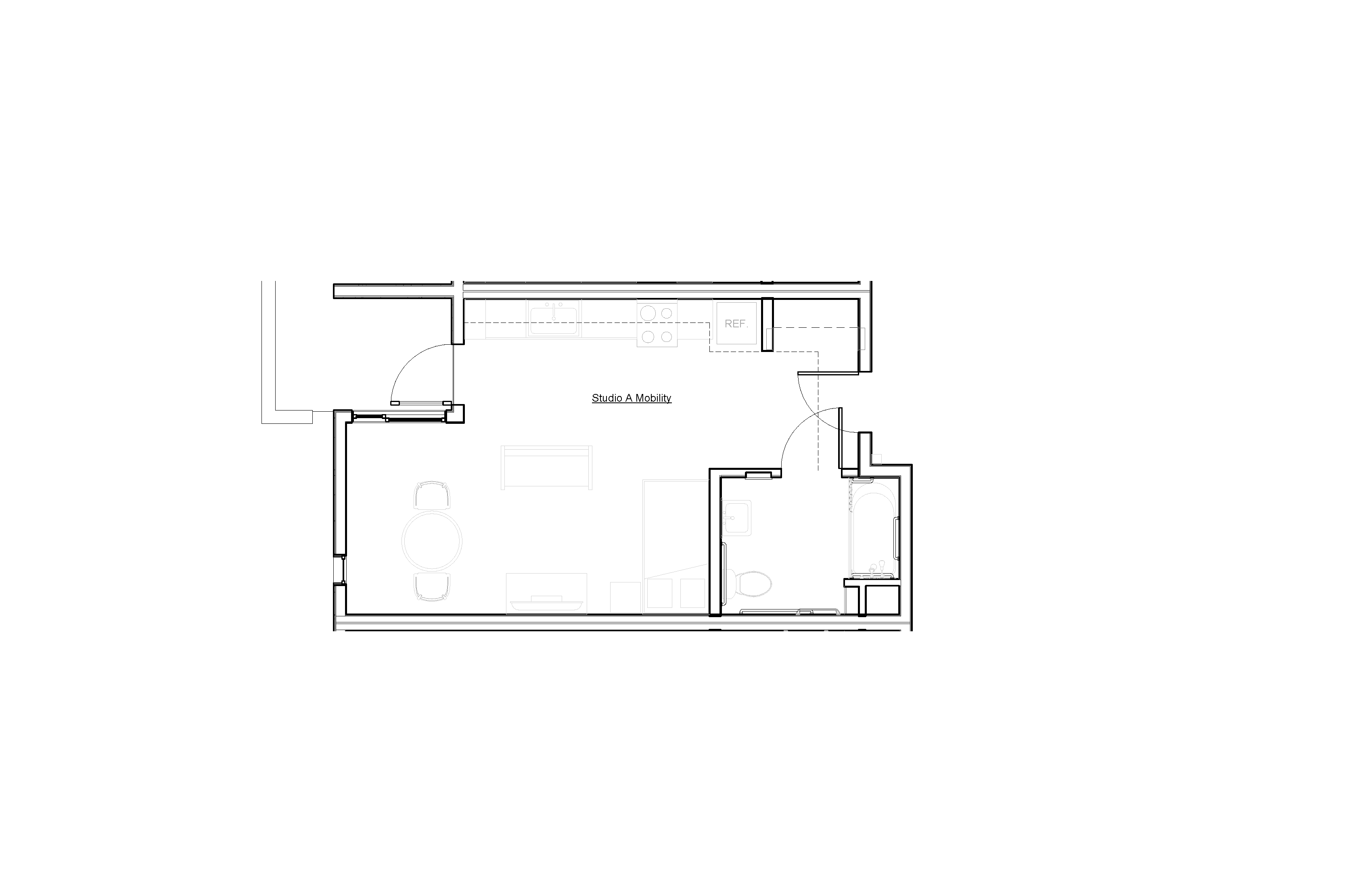 Floor plan for studio, 1 bath